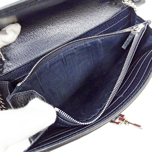 Gucci Wallet Long Wallet Chain Wallet GG Supreme Beige Blue Navy - Picture 6 of 7